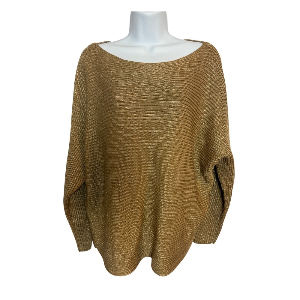 Lauren Ralph Lauren Black Label 2X‎ Gold Metallic Knit Sweater Luxury Pullover